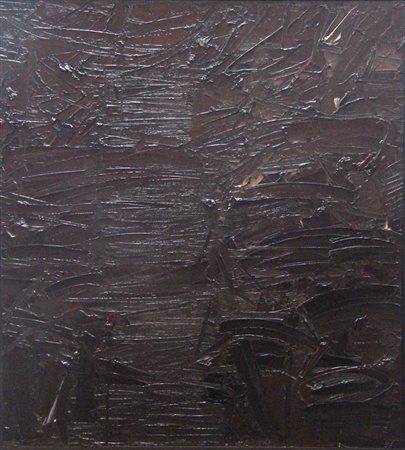 RUGGERI PIERO Torino 1930 - 2009 "Paesaggio in nero" 2002 100x90 olio su...