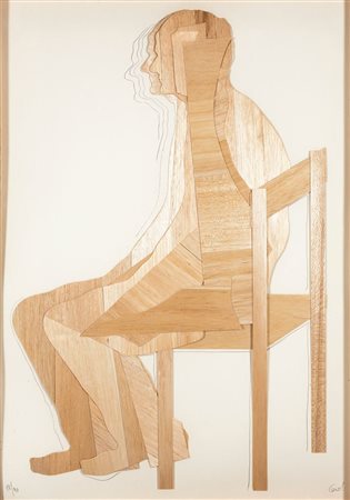 CEROLI MARIO Castelfrentano (CH) 1938 "Uomo seduto" 100x70 legno applicato su...