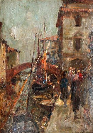 LUPO ALESSANDRO Torino 1876 - 1953 "Mattino a Chioggia" 35x25 olio su cartone...