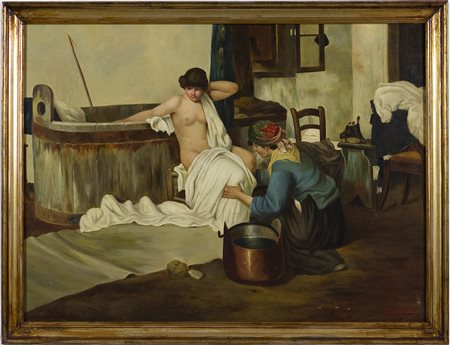 Jonh Edmund Califano (1864-1924) Dopo il bagno Olio su tela intavolata cm...