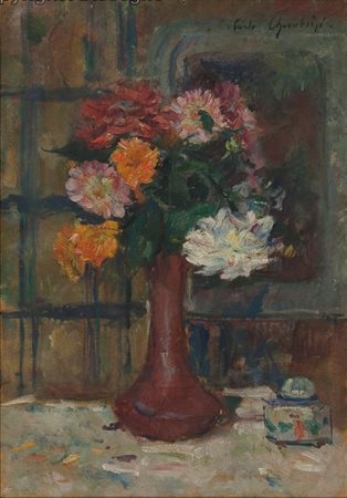 Carlo Cherubini (1897-1978) Vaso di Fiori Olio su tavola cm 45x31 Firma in...