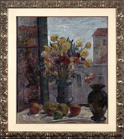 Armando Tonello (1897-2001) Fiori e frutta, 1939 Olio su tela 70x60 Firma in...