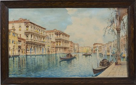 Eugenio Bonivento (1880-1956) Canal Grande Tecnica mista su cartoncino cm...