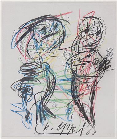 Karel Appel (1921-2006) Senza titolo, 1960 Tecnica mista su carta cm 35x29,5...