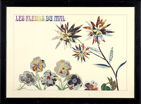 Eugenio Miccini (1925-2007) Les Flowers du mal, 1998 Collage su cartoncino cm...