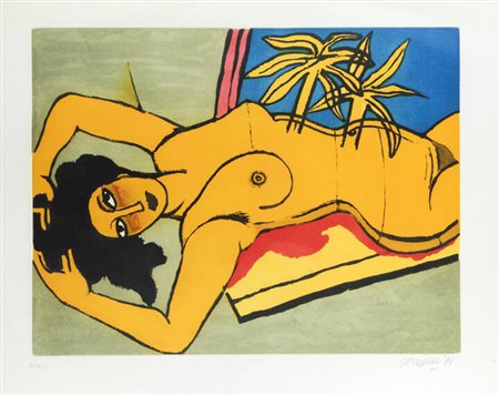 CORNEILLE (GUILLAUME CORNELIS VAN BEVERLOO)<BR>Liegi (Belgio) 1922 - 2010 Parigi<BR>"Nuda sdraiata" 1994