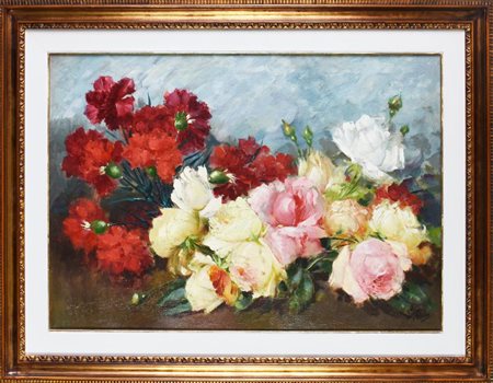 Giuseppe Alberto Cocco ROSE olio su tela, cm 60x80 (con cornice) firma