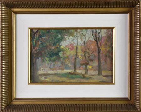 Filippo Massaro BOSCO IN AUTUNNO olio su tavola, cm 30x38 (con cornice) firma