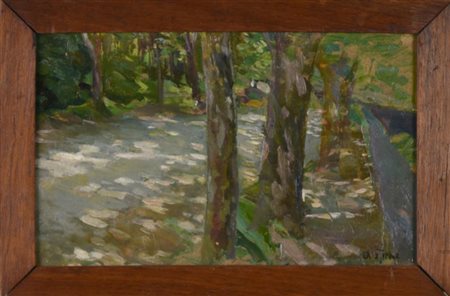 Arturo Fittke BOSCO olio su cartoncino, cm 17,2x25,8 (con cornice) firma