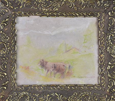 Cesare Bertolotti MUCCHE ALL'ALPE pastello su carta, cm 24x26 (con cornice)...