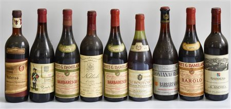 LOTTO DI NOVE BOTTIGLIE DI VINO DI VARIETA' E EPOCA DIFFERENTI