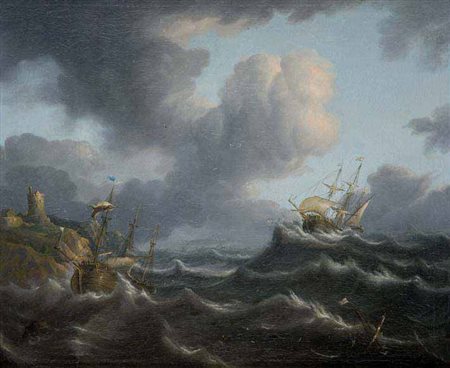 Pieter Mulier il Vecchio Haarlem 1610 – 1670 BURRASCA IN MARE olio su tela,...