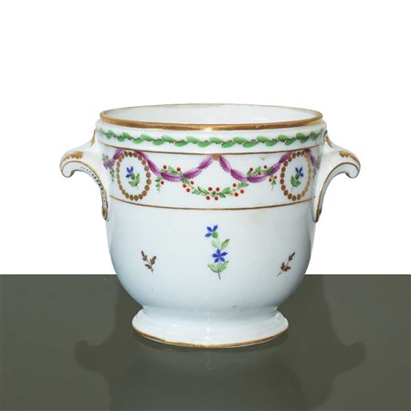 CP colditz porcelain - Piccolo cachepot in porcellana con decori floreali e dorature