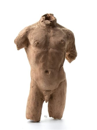 Torso in terracotta a rilievo senza bracccia, gambe e testa   