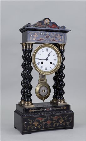 A column clock with intarsia and twisted columns. France, circa 1870.H. 45 cm.