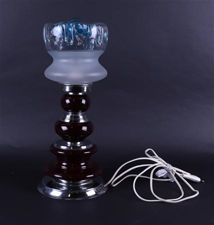 A vintage table lamp with glass shade, marked Jamar.H. 44 cm.