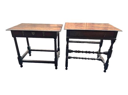 A lot consisting of (2) oak side tables, both with a drawer, England, 19th...