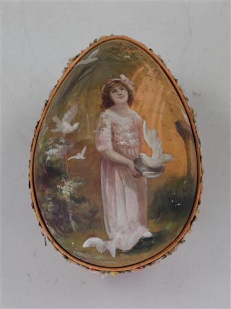 A hand-painted velvet jewellery box with a decoration of a girl with a dove,...