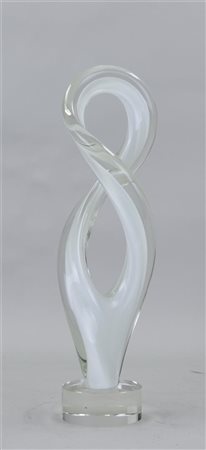 A glass design sculpture on a glass base.H. 42 cm.