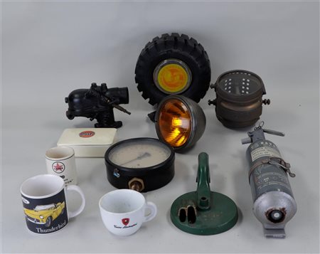 A collection of automobilia related objects.