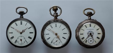 Lot with (3) steel and silver men's pocket watches in various conditions -...