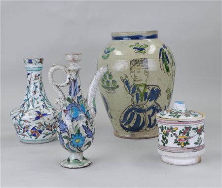 A lot of four Persian stoneware objects including Iznik.