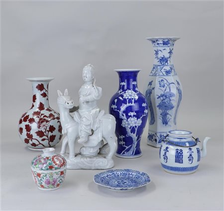 A lot of various porcelain consisting of vases, blanc de chine and a teapot....