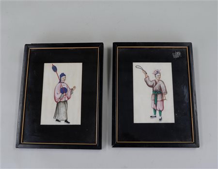 Two hand-painted portraits of Chinese figures. China, circa 1900.21 x 17 cm.