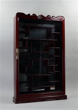 A Chinese hanging display cabinet for snuff bottles/netsukes.53 x 83 x 11 cm.