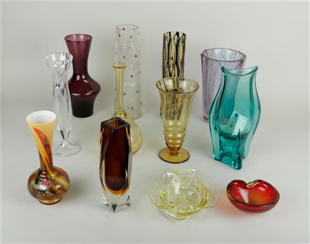 A collection of various 'design' glassware including copier and Murano.