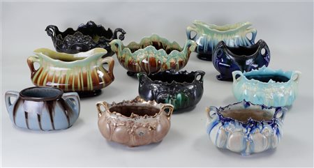 A collection of ten Flemish pottery jardinieres.