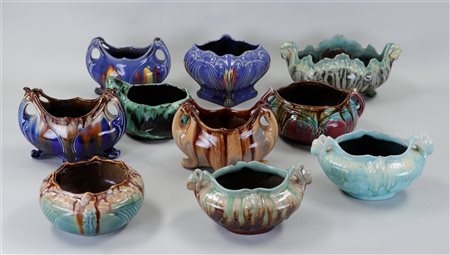 A collection of ten Flemish pottery jardinieres.