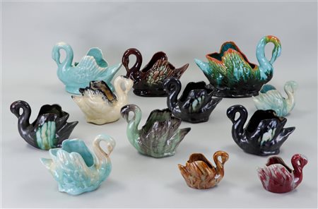 A collection of twelve Flemish pottery swans. Various sizes.