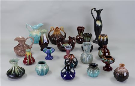 A collection of glazed Flemish earthenware vases..H. 5 - 15 cm.