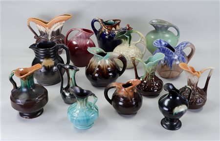 A collection of glazed Flemish Earthenware jugs.