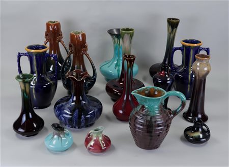 A collection of glazed Flemish earthenware vases.