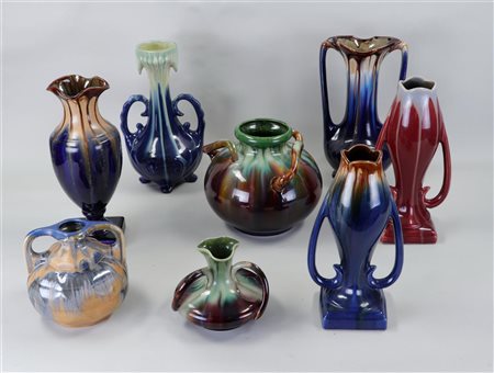 A lot of various glazed Flemish pottery including vases.