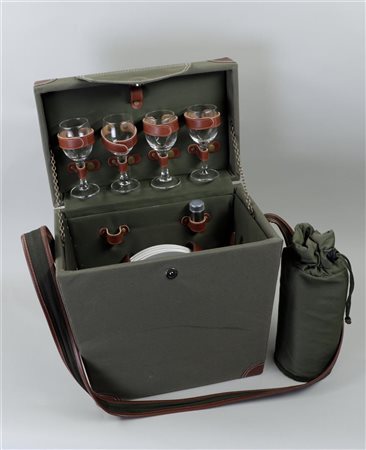 A four-person travel picnic 'campain' set consisting of glasses, cutlery and...