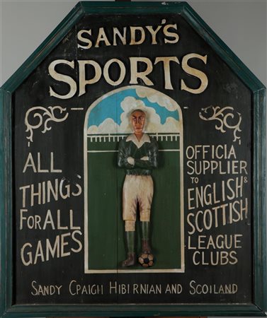 A vintage pub sign: 'Sandy's sports'. 91 x 76 cm.