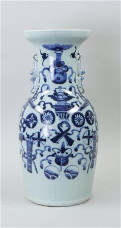 A celadon vase with decoration of various antiques. China, 19th century. H....