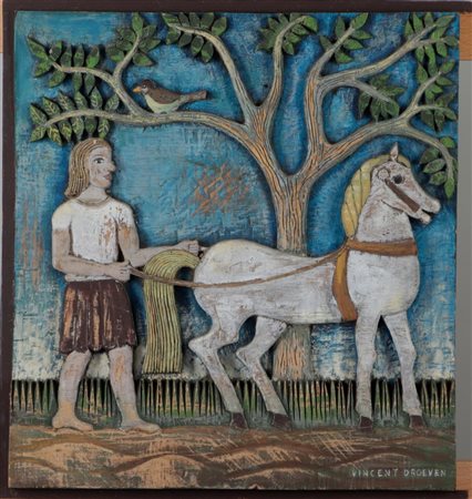 Vincent Droeven (Belgium 20th century), carved and polychrome panel with...