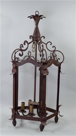 A wrought iron five light hall lantern. 19th century. 86 x 46 cm.