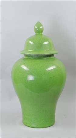 A large green glazed lidded vase. H. 65 cm.