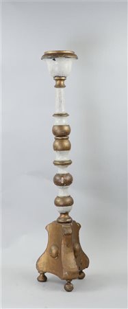 A softwood altar candlestick with remains of polychrome, 18th/19th century....