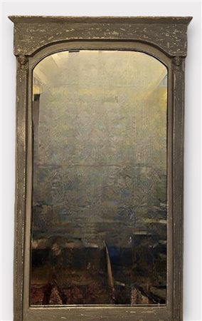 A grey-overpainted, Empire mantel mirror, with charyatids on either side....