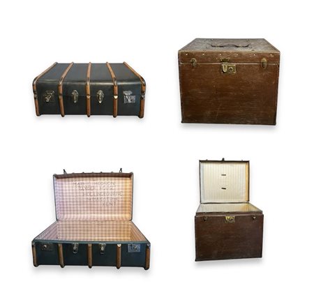 A lot of two large leather vintage suitcases.