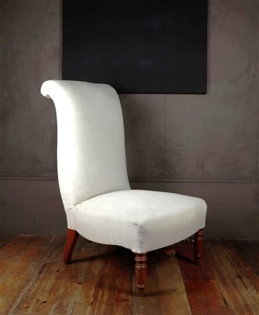 A white linen upholstered nursing chair or knitting chair, 19th century.