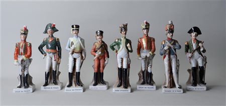 A group of (8) Alfretto porcelain figurines of officers in uniform from the...