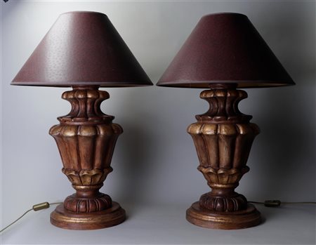 A set of decorative gold plated table lamps with black shade. Height 55 cm....