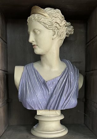 A large cast and polychrome bust of Artemis (Diana), Goddess of the hunt.